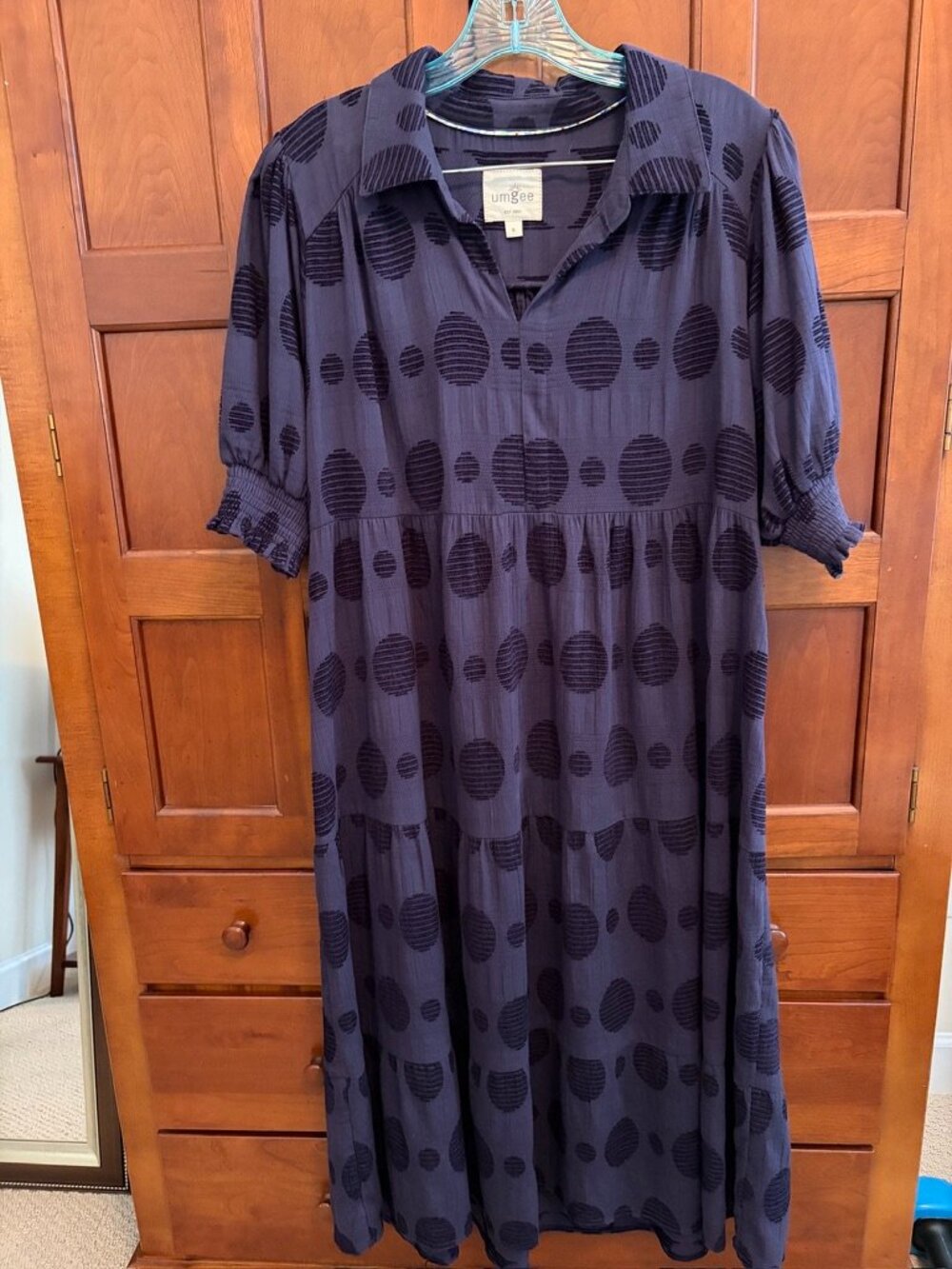 Dress by Umgee--Size Small--Navy fabric with velvet-like circular pattern